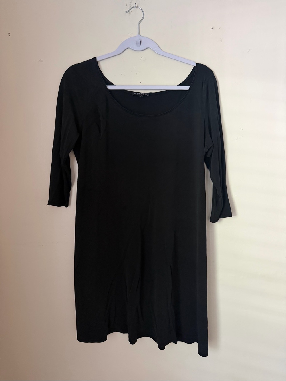 Eileen Fisher 100% Silk Black Scoop-Neck Midi Dress